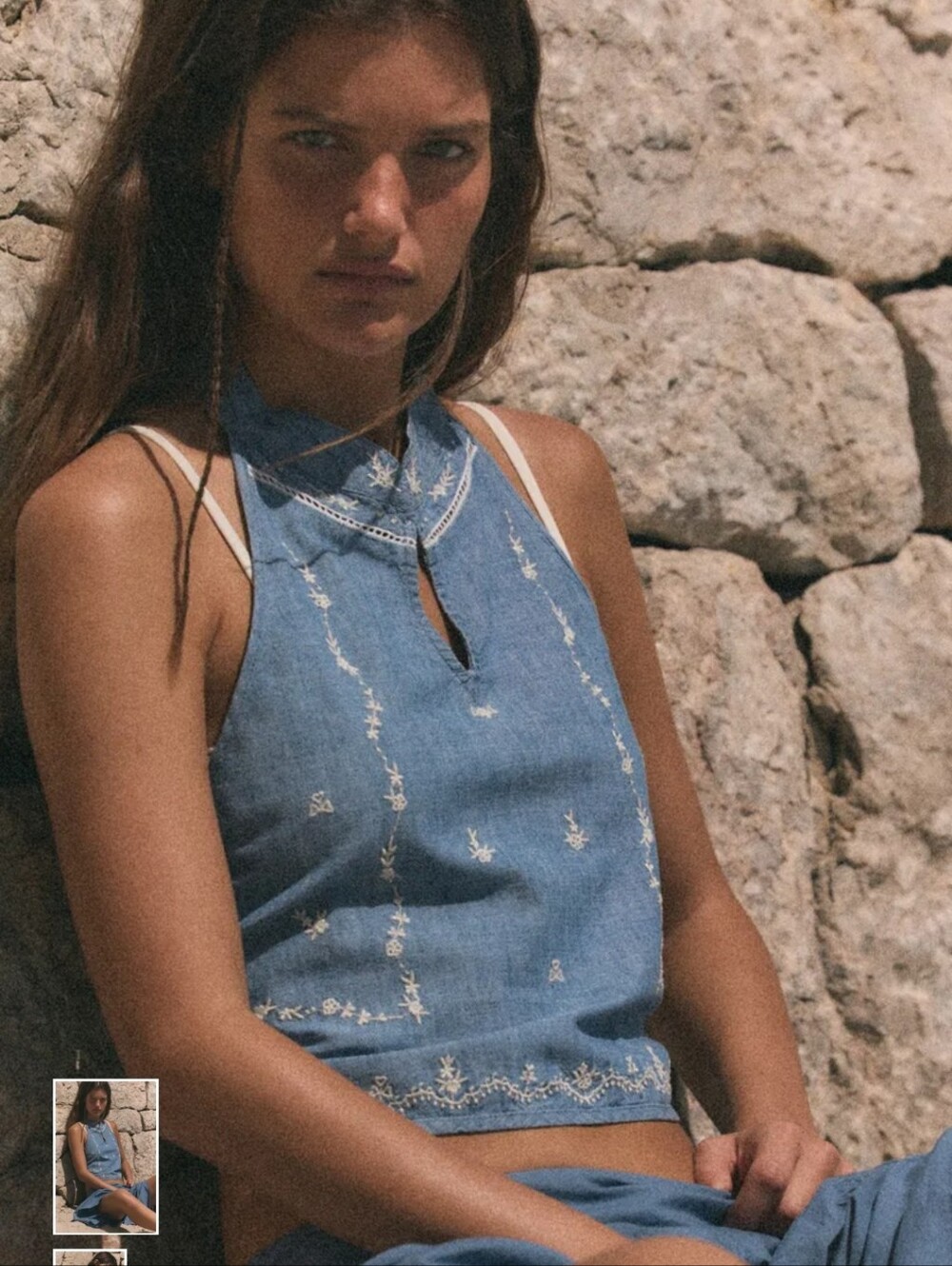 Zara Blue Embroidered Halter Camisole